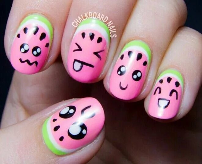 Прикольный красивый маникюр Kawaii watermelons! Fruit nail art, Watermelon nail art, Watermelon nails