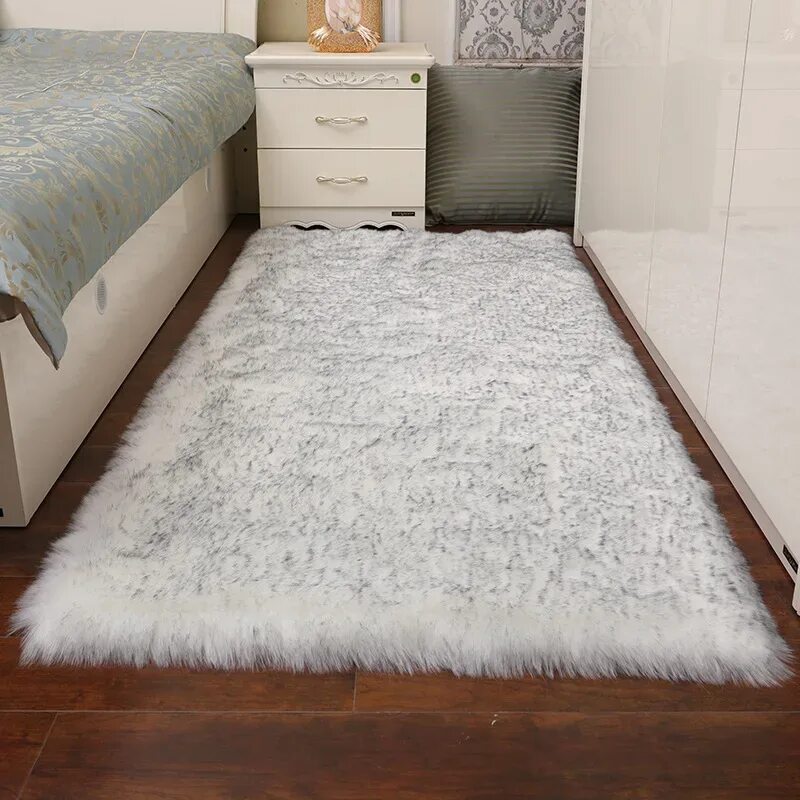 Прикроватные коврики для спальни фото Fluffy Rug Carpets Artificial Wool Rectangle Floor for Living room Bedroom Mats 