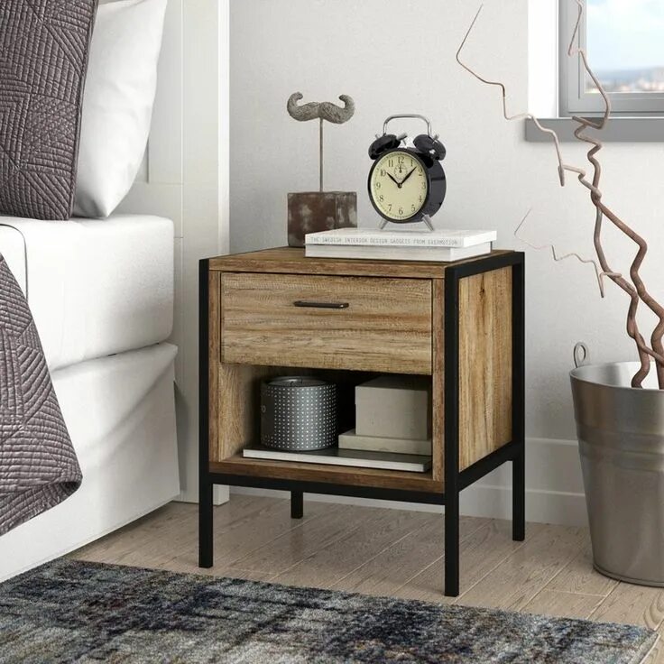 Прикроватные тумбочки в стиле лофт Alamo 1 Drawer Bedside Table (With images) Storage furniture bedroom, Small bedr