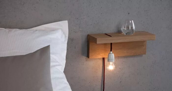 Прикроватный светильник своими руками Тумбочка в стиле минимализм. Minimalist bedside table, Floating shelves diy, Hom