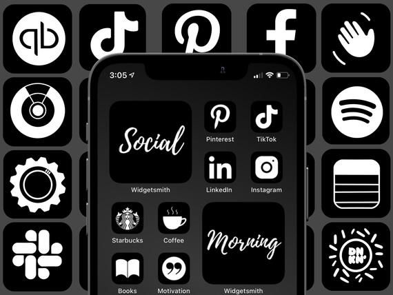 Приложение черно белое фото Ios 14 Black App Icons BOLD Icon Pack for Aesthetic Dark - Etsy Black app, App i