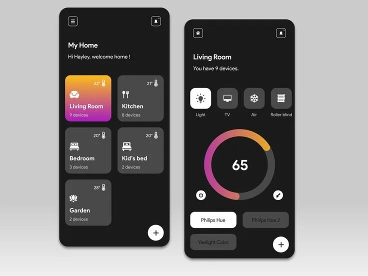 Приложение для дизайна дома Smart Home app - Dark mode in 2024 Mobile app design inspiration, App design, Mo