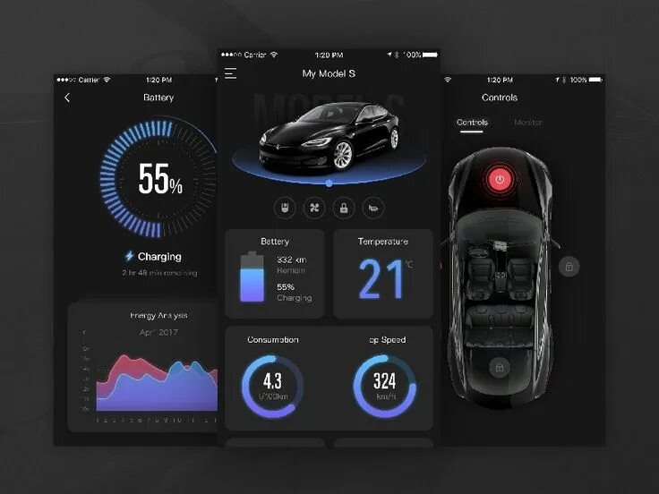 Приложение для фото автомобилей Tesla App Concept Dashboard design, App ui design, Mobile app design inspiration