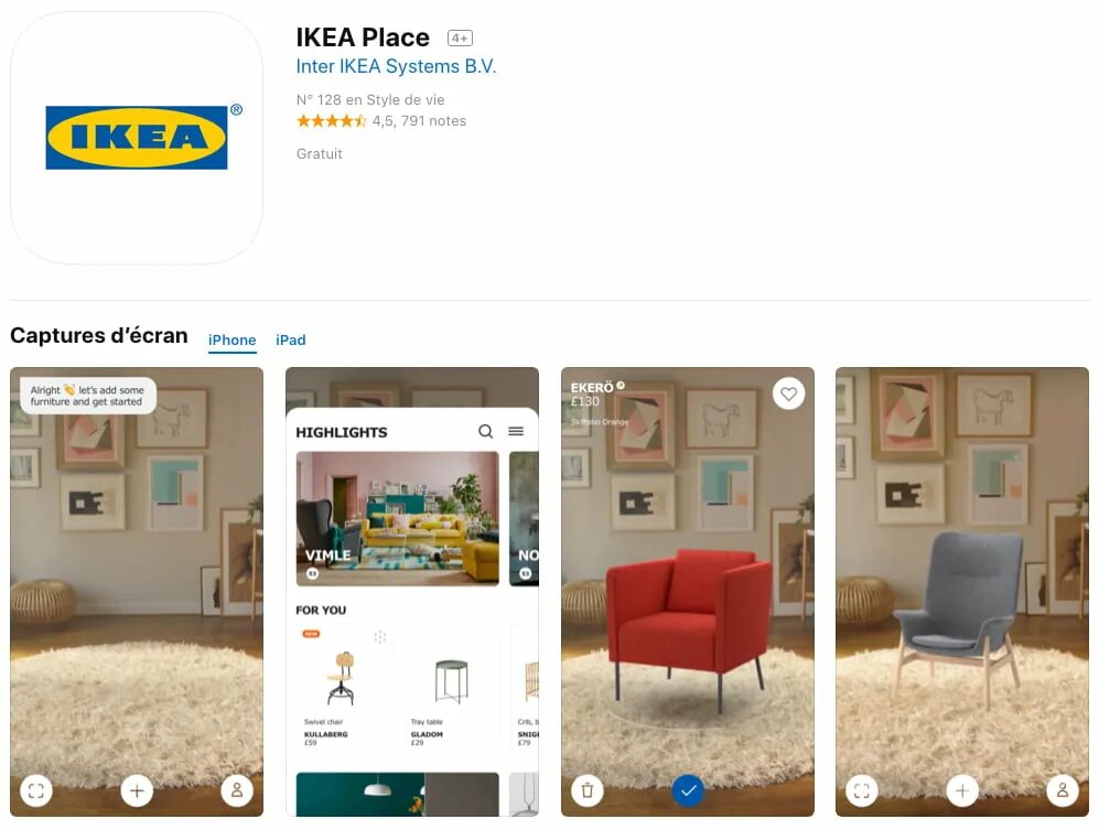 Приложение для мебели в интерьере Ikea place