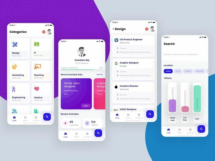 Приложение для оформления квартиры Job Portal App Mobile app design inspiration, App ui design, App design