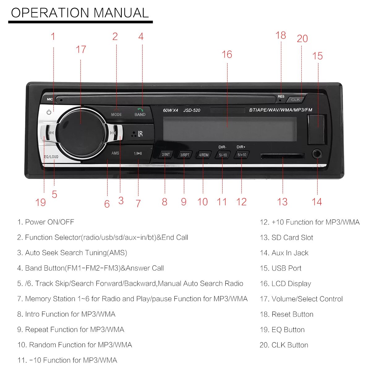 Приложение для подключения магнитолы через блютуз jsd520 autoradio car radio 1 din 12v car mp3 player bluetooth stereo aux-in fm u