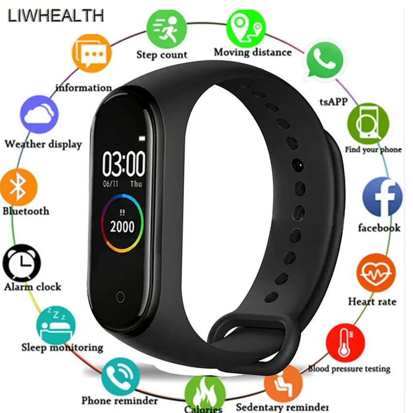 Приложение для подключения смарт часов к телефону Cheap Watch Smart Band Fitness Tracker Bracelet Pulseira M4 Smartband For IOS/Xi