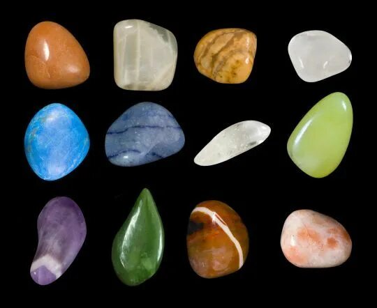 Collage From Various Tumbled Gemstones With Names Stock Photo - Image: 77285530 