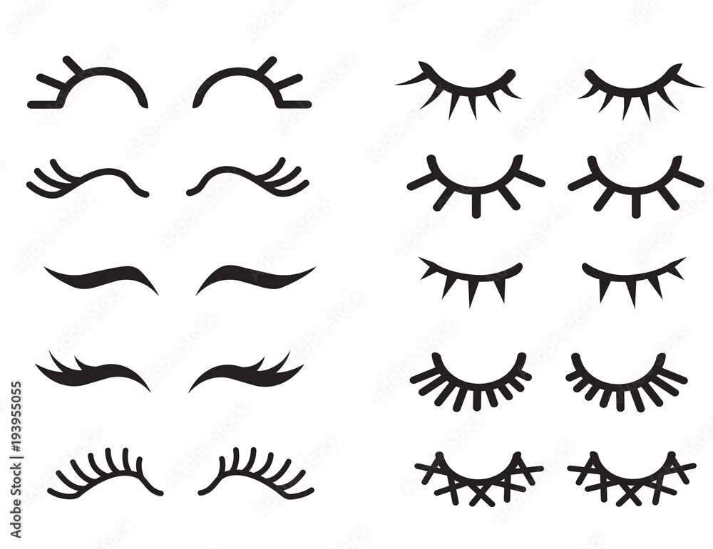 Приложение ресницы для фото Vector cartoon eyelashes set.Long, fake eyelashes extension.Closed eyes.Differen