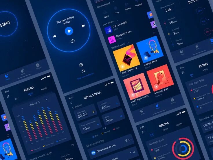 Приложение с синим фильтром для фото Sleep APP ios record data color app blue design sleep App, App design, Coloring 