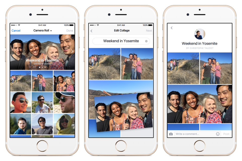 Приложение сделать коллаж из фото айфон Facebook Begins Rolling Out Live Video Streaming To All Users, Launches Collages