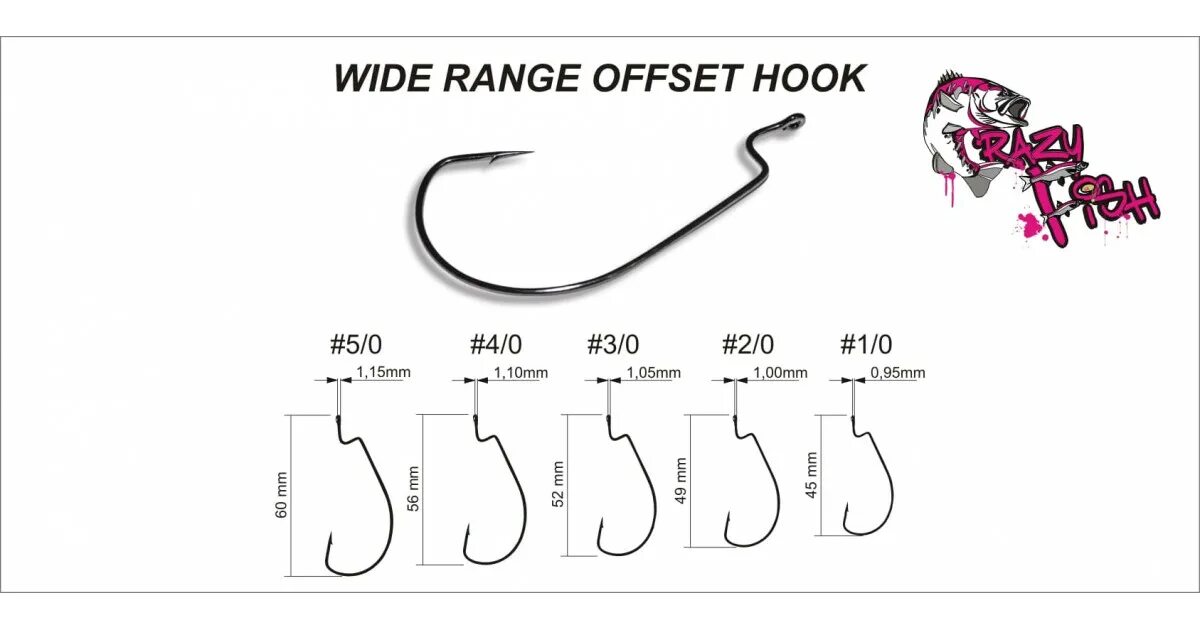 Приманка 2 дюйма какой крючок нужен Офсетный крючок Crazy Fish Wide Range Offset Hook № 5/0 5 шт купить в интернет-м