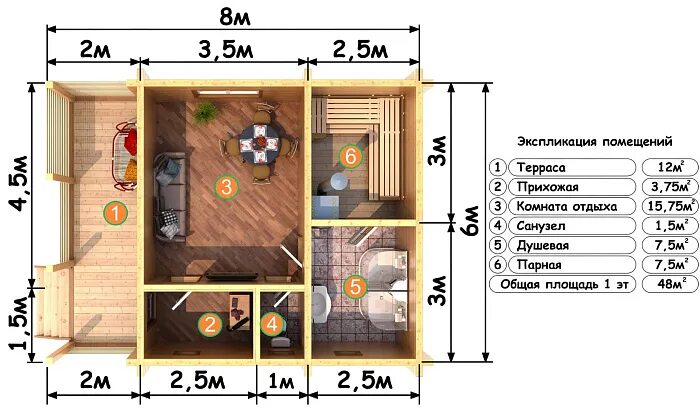 Пример бани 6 6 Баня из бруса "Люкс": цена, фото и коплектация