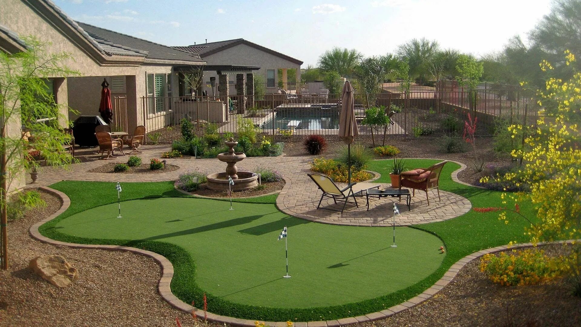 Пример благоустройства территории частного дома Pin by Anuradha on garden Backyard landscaping plans, Arizona backyard landscapi