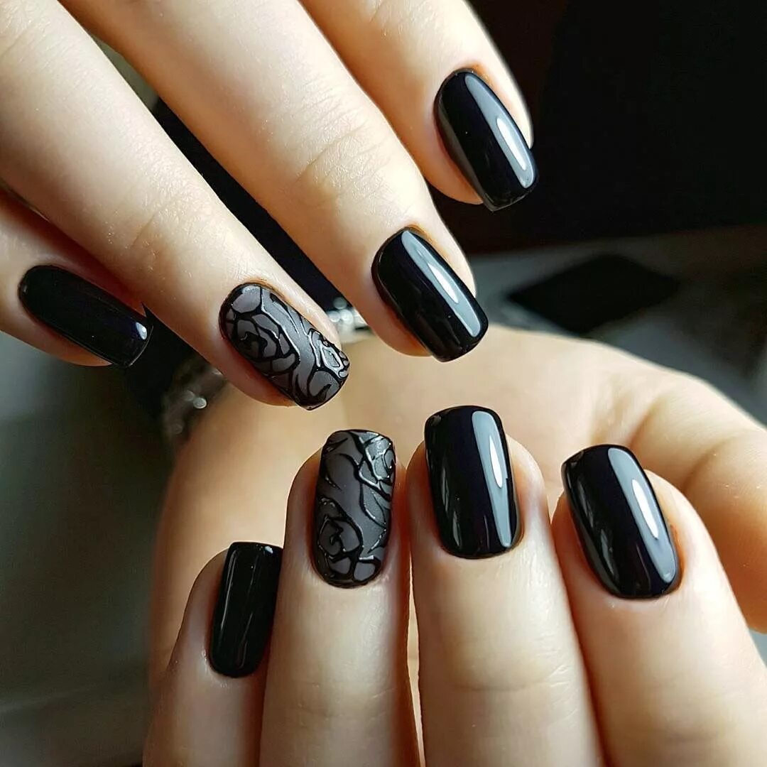 Пример черного маникюра Pin on Маникюр Nail art manicure, Nail art, Black nail art