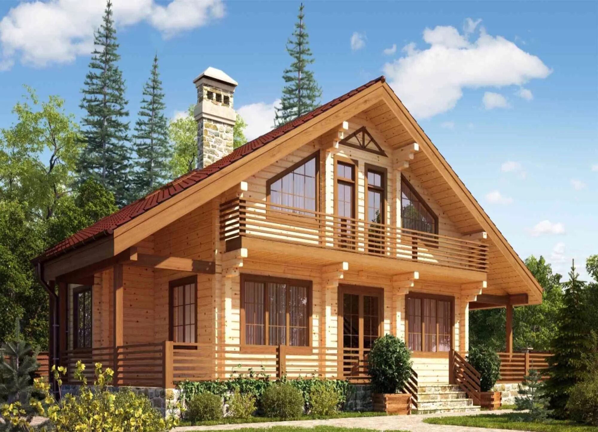 Пример дома из бруса Двухэтажный дом в лесу из клееного бруса_Two-storey house in the forest from glu