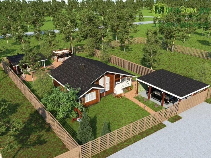 Пример домов на 5 сотках План участка с домом посередине и навесом для авто Village house design, House y