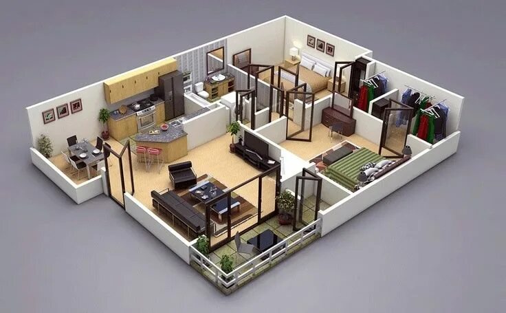 Пример информационной модели квартиры жилого дома Apartment floor plans, House floor plans, 3d house plans