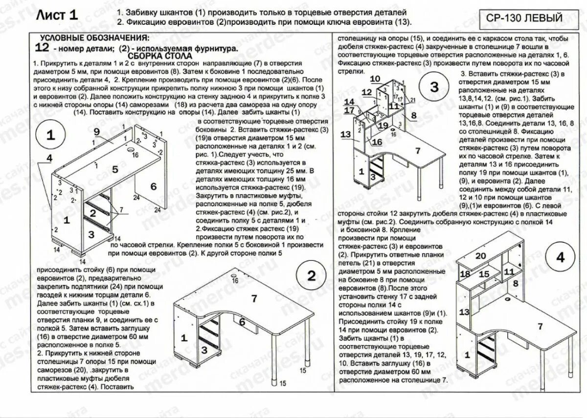 Пример инструкции по сборке стола Компьютерный стол СР-130