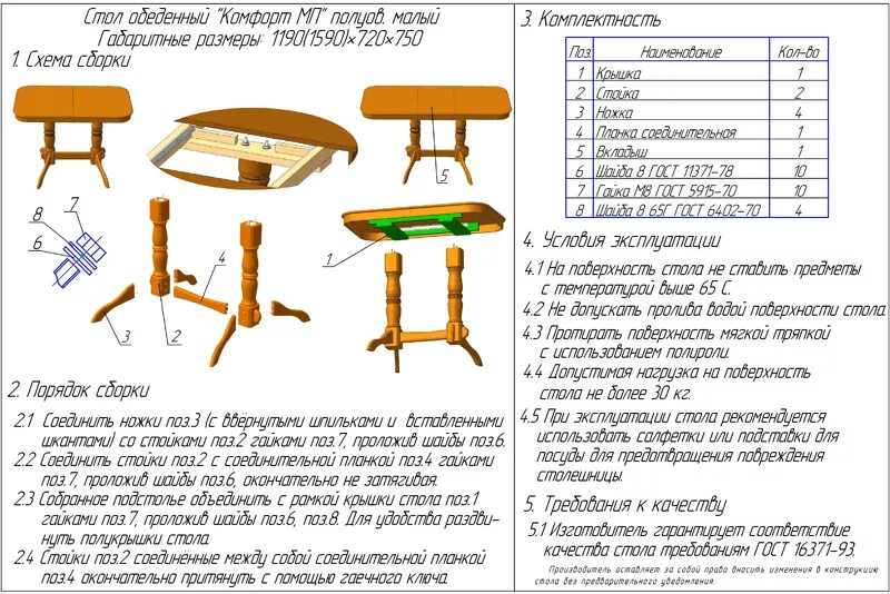 Пример инструкции по сборке стола Стол обеденный "Комфорт МП c камнем", полуовал