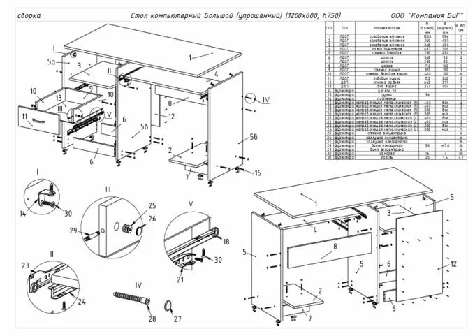 Пример инструкции по сборке стола БиГ / Стол компьютерный Большой (упрощённый) Организуй дома рабочее пространство
