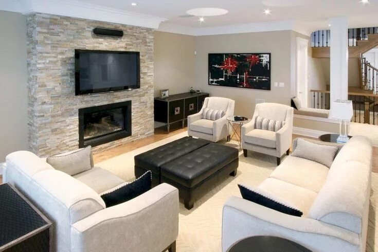 Пример отделки гостиной 55 SWEET FURNITURE PLACEMENT IDEAS WITH FIREPLACE #furniture #furnitureideas #fu