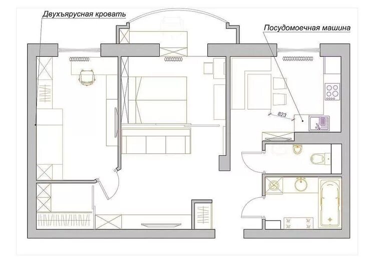 Пример планировки 2 комнатной квартиры Pin on Дизайн интерьеров Floor plan layout, Architectural floor plans, Floor pla