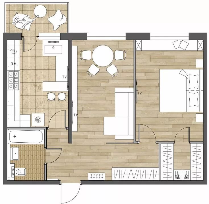 Пример планировки 2 комнатной квартиры Варианты дизайна двухкомнатной квартиры, фото - Rehouz в 2023 г Планировка дома,