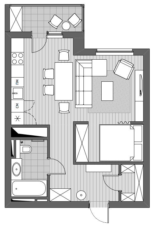 Пример планировки однокомнатной квартиры План перепланировки однокомнатной квартиры Small apartment plans, Apartment layo