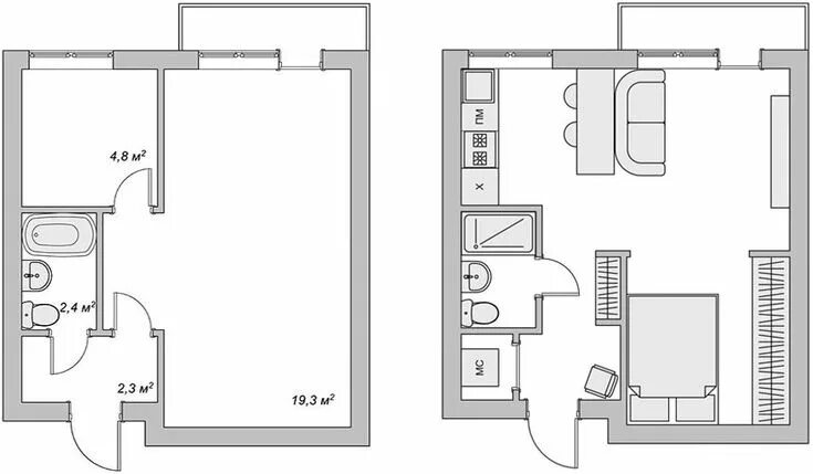 Пример планировки однокомнатной квартиры Elegáns lakberendezés 29m2-en - art deco és klasszikus hangulat egy kis lakásban