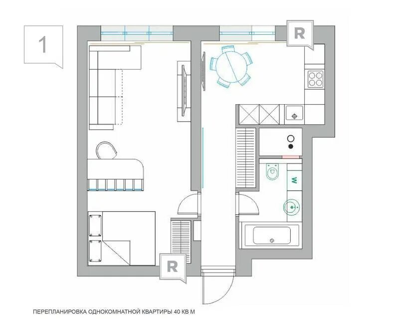 Пример планировки однокомнатной квартиры Перепланировка однокомнатной квартиры в двухкомнатную: 4 совета