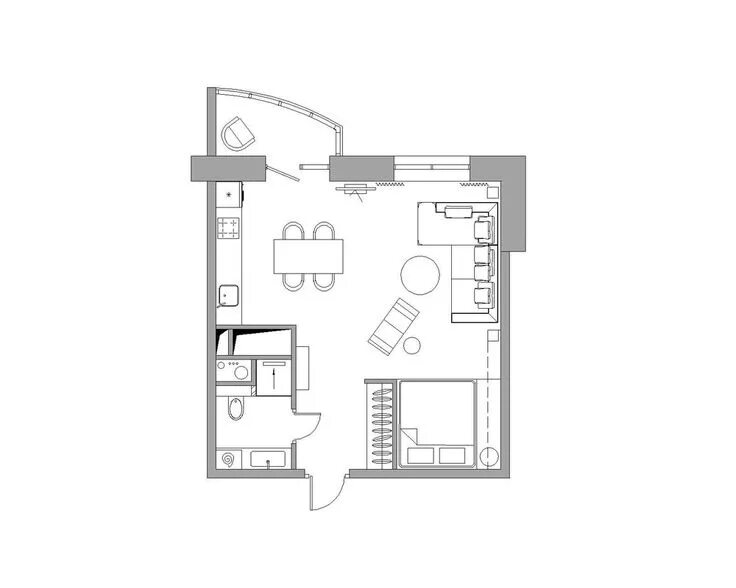 Пример планировки однокомнатной квартиры Apartment Designs For A Small Family, Young Couple And A Bachelor Apartment desi