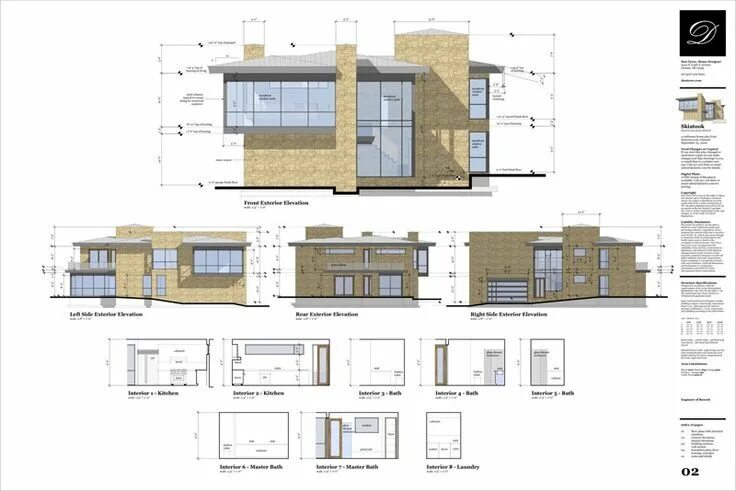 Пример проекта дома Rendered Sections Architecture presentation, Architecture, Architecture plan