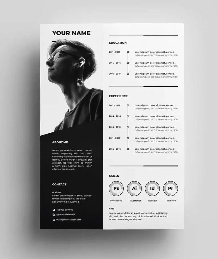 Пример резюме дизайнера интерьера Resume Template with Headshot Photo + Cover Letter, 1 Page Word Resume Design, D