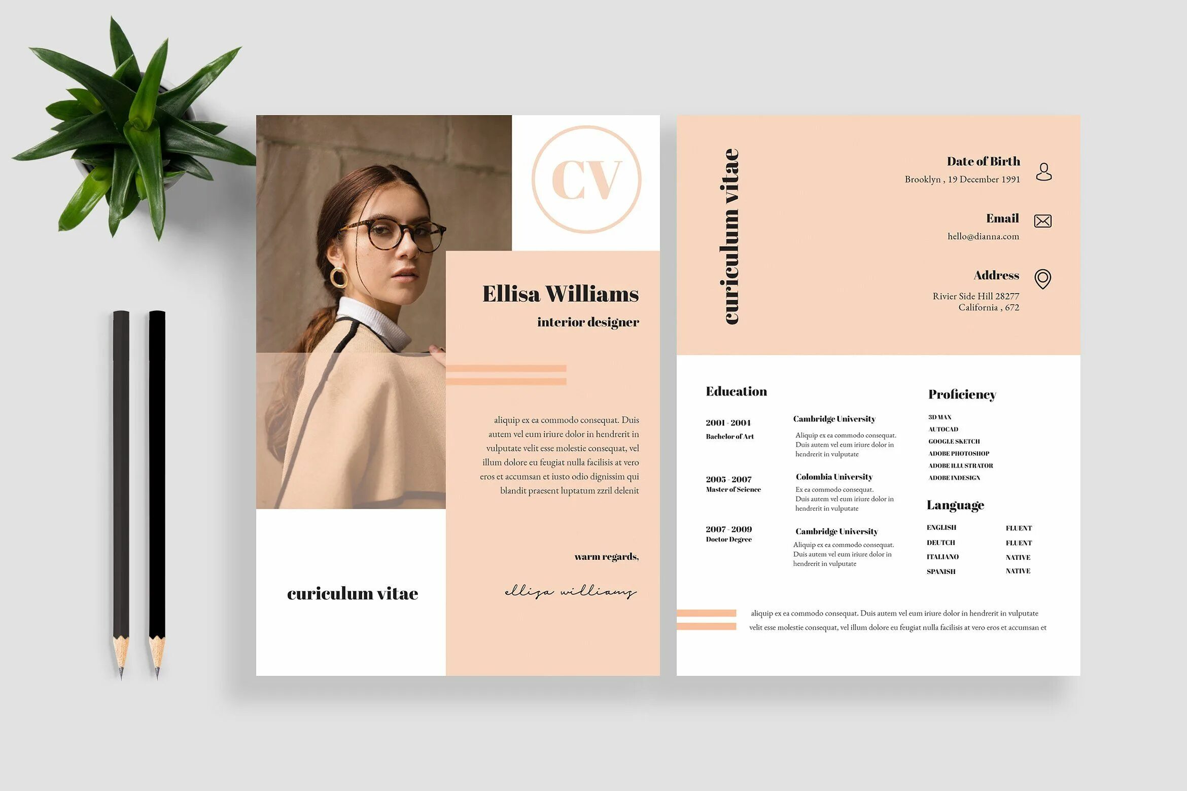 Пример резюме дизайнера интерьера Resume / CV Template Resume design creative, Resume design template, Graphic des