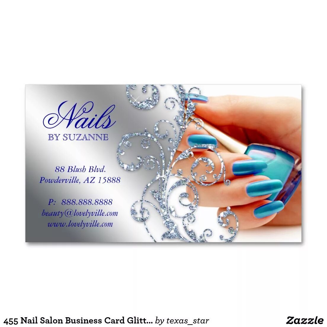 Пример визиток маникюр 455 Nail Salon Business Card Glitter Blue Silver Zazzle.com Nail salon business 