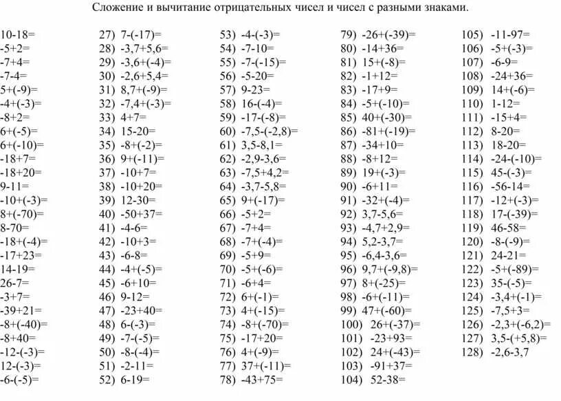 Примеры 6 класса фото Сложение и вычитание рациональных чисел 1