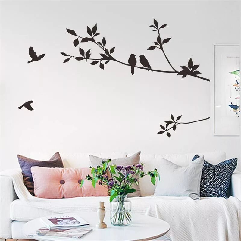 Примеры декора на стену flying black bird tree branch vinyl wall stickers bedroom decoration 8171. remov