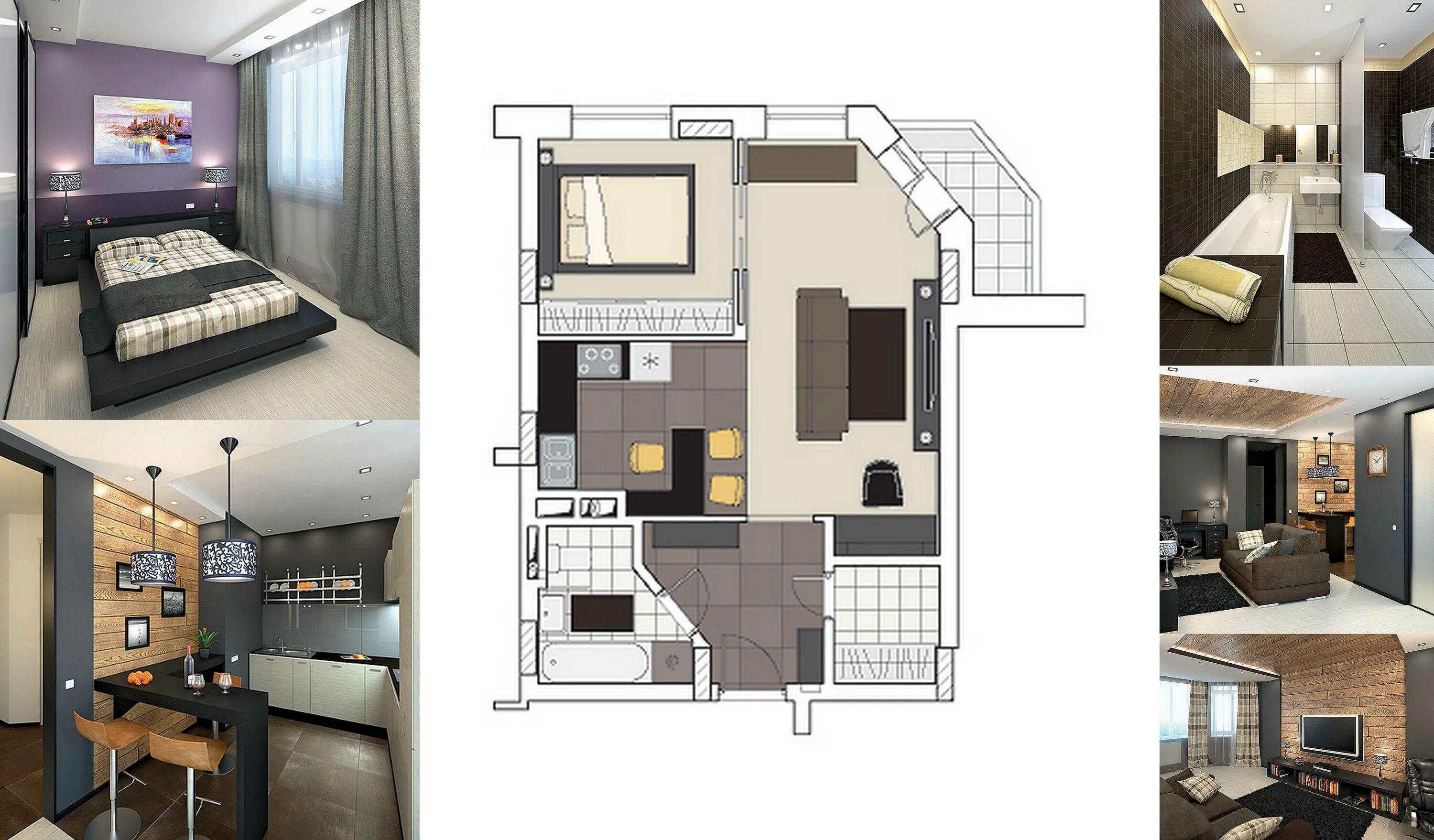 Примеры дизайн проектов студий Готовый дизайн проект однокомнатной квартиры - Дизайн однокомнатной квартиры 45 