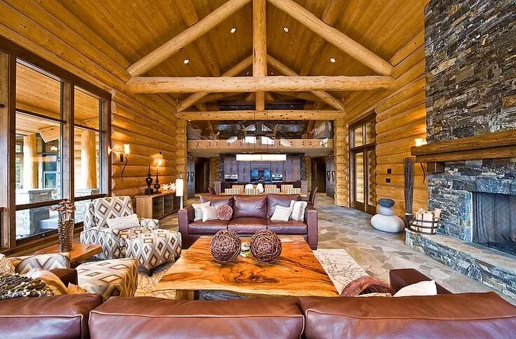 Примеры дизайна деревянного дома Okanagan Log Home by Sticks and Stones Design Group Inc HomeAdore Cabin interior