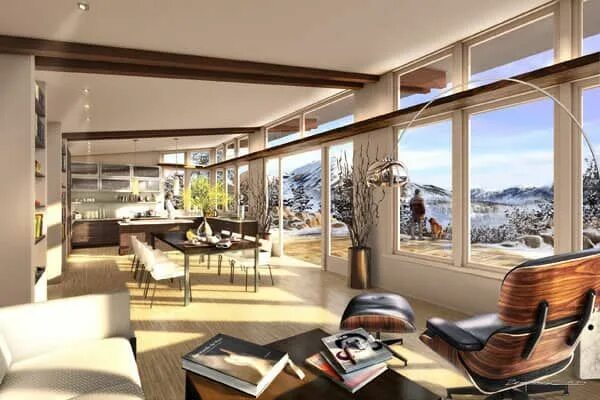 Примеры дизайна домов 54 Cozy living spaces with expansive snowy views Cozy living spaces, Modern pref