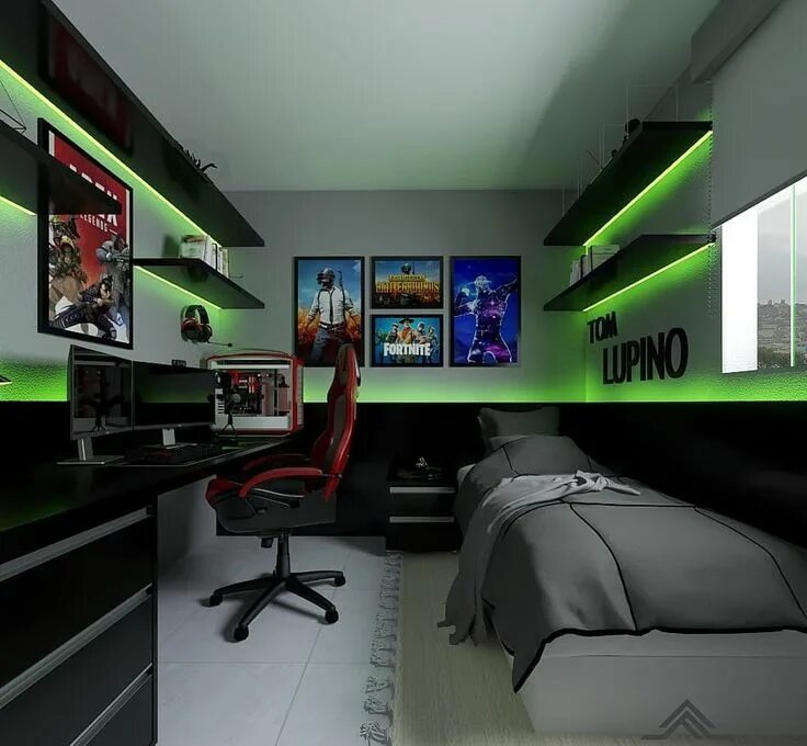 Примеры дизайна комнаты Quarto gamer: 45 ideias e inspirações incríveis! Small game rooms, Computer gami