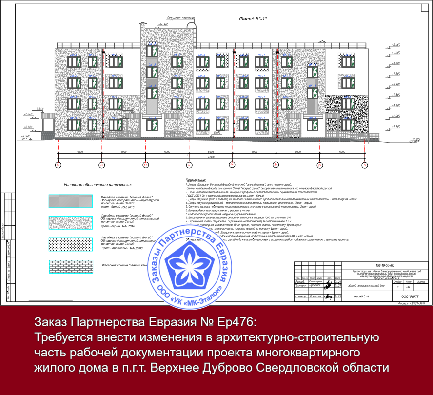 Примеры документации жилых домов Заказ Партнерства Евразия № Ер476: Требуется подкорректировать рабочую документа