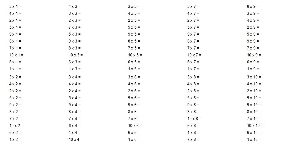Примеры дома без ответов Таблица умножения