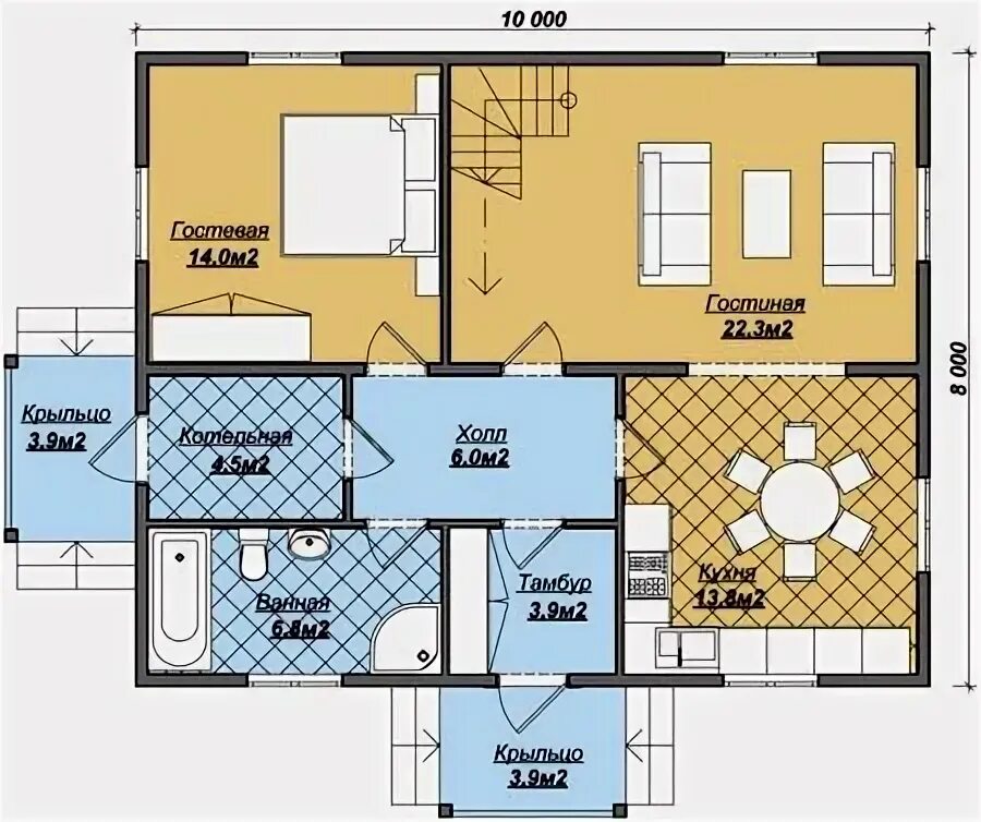 Примеры домов 10 на 10 Планировка дома 8 на 10 - готовые планы одноэтажных и двухэтажных коттеджей План