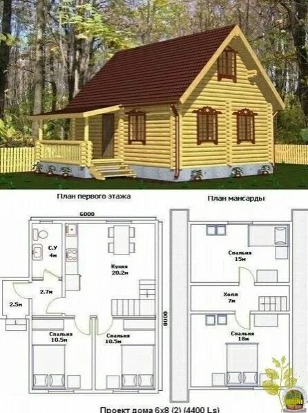 Примеры домов 6 10 Two Story Log Cabin with Floor Plans and Measurements