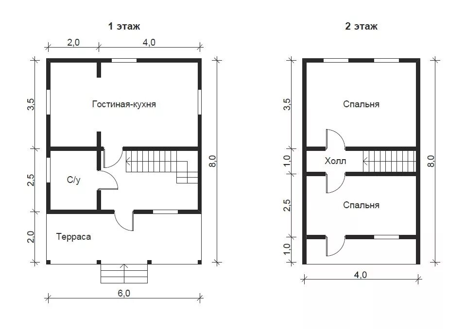 Примеры домов 6 10 Каркасно-щитовой двухэтажный дом 6x8 площадью 80 кв.м. "Юг Дом"