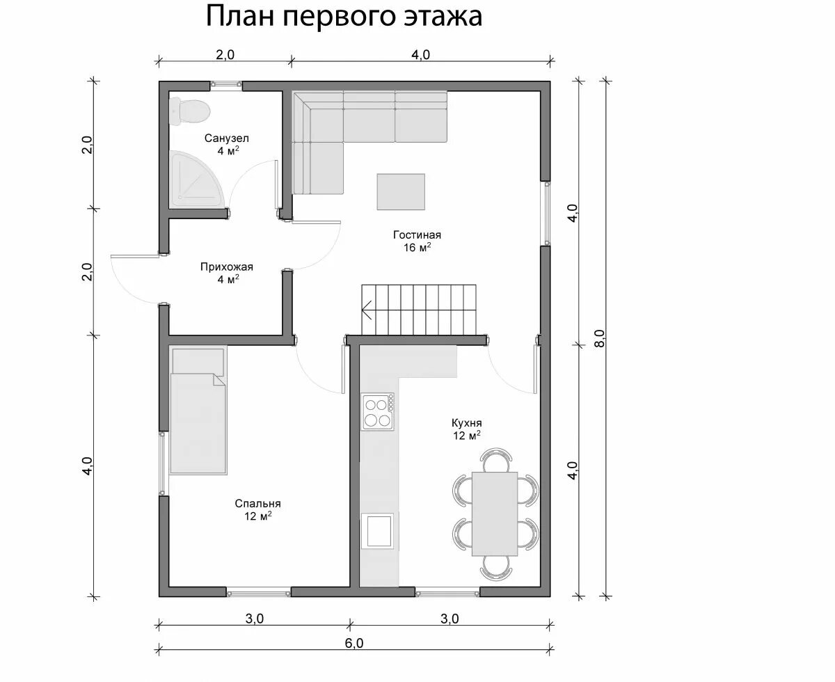 Примеры домов 6 на 8 Дом из бруса 6х8 "Глеб" от 1142000 руб, дома из бруса c отделкой - компания "СК-