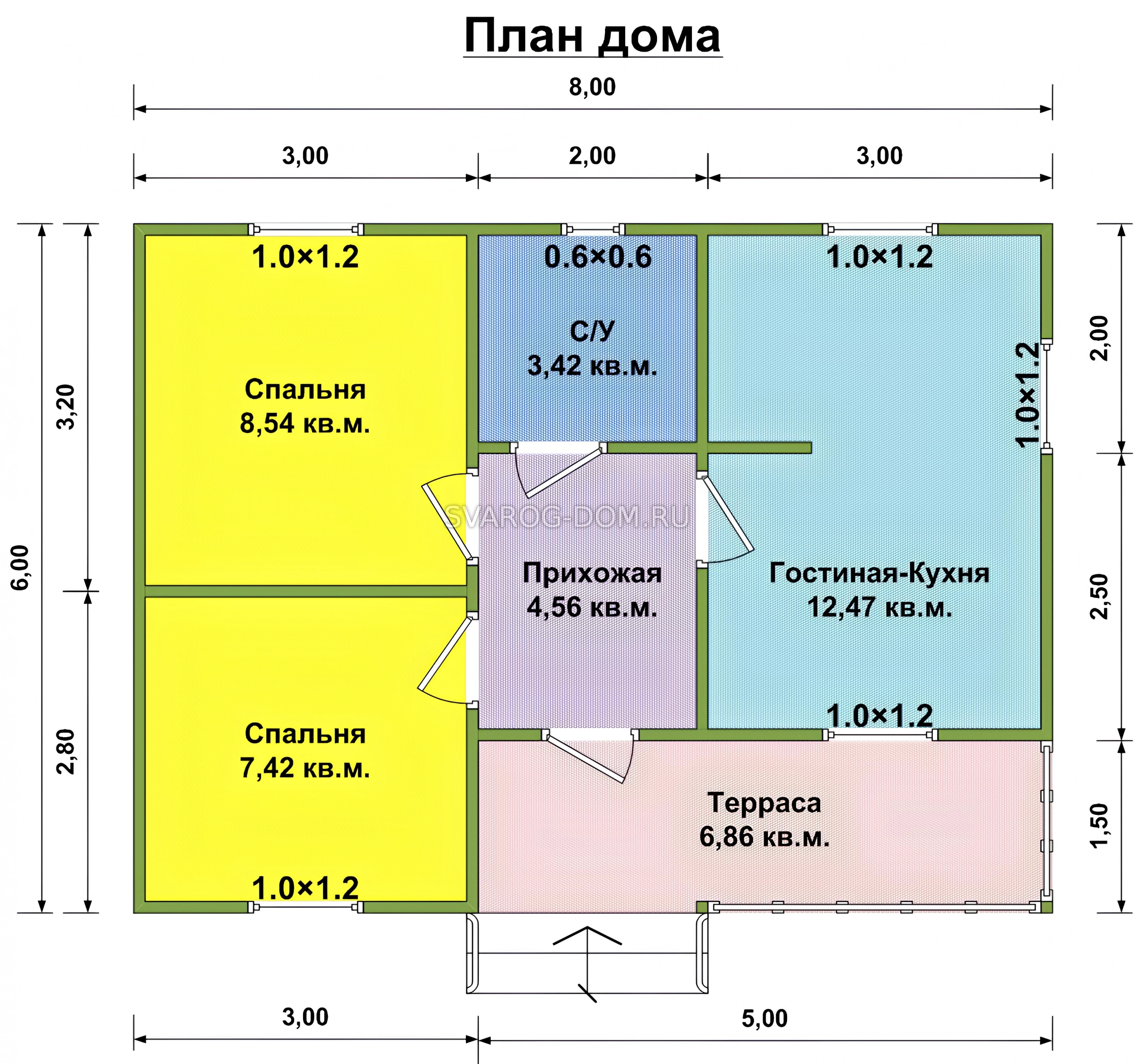 Примеры домов 6 на 8 Проект одноэтажного каркасного дома 6 на 8 под ключ - "Дева"