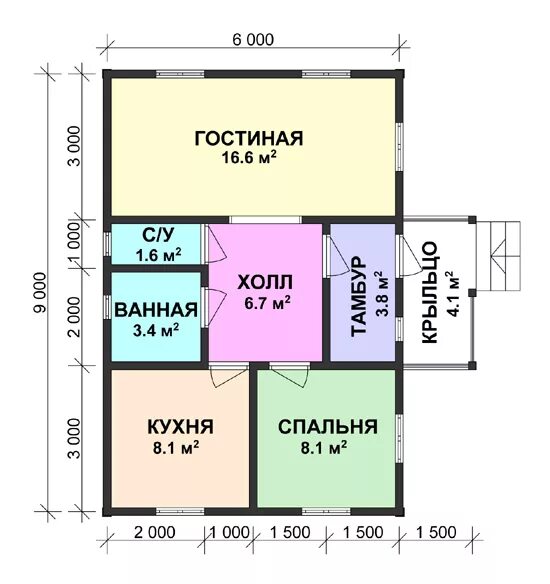 Примеры домов 9 на 9 Дом 6 на 9 - планировка: одноэтажный